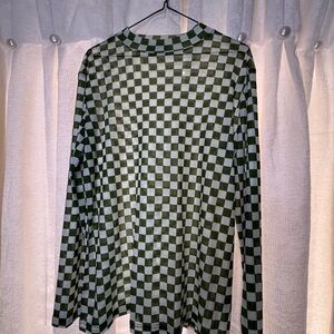 Green Checkered Long Sleeve Top